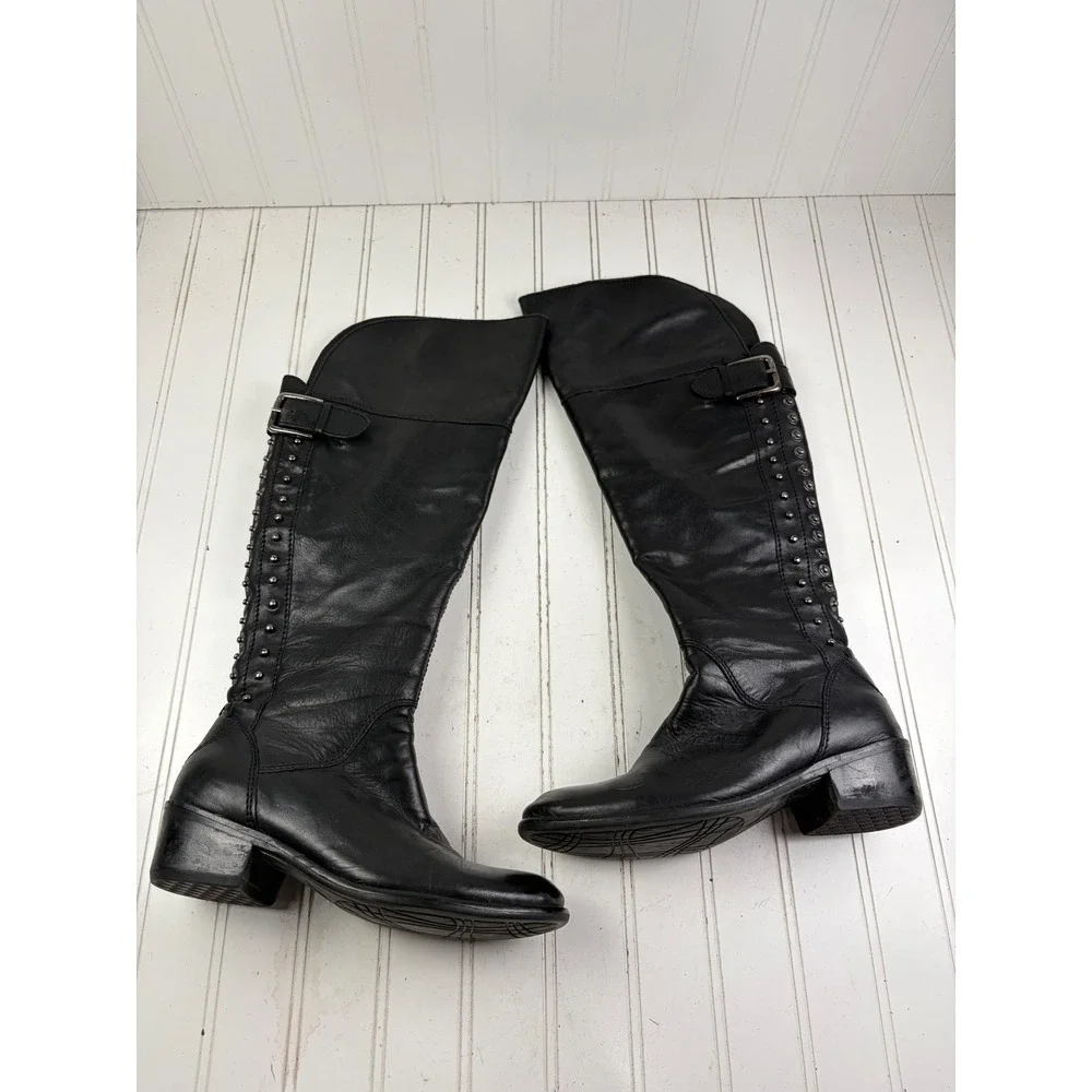 BX by Bronx Vintage Black Leather Studded Over The Knee Boots Women's Size 6.5
